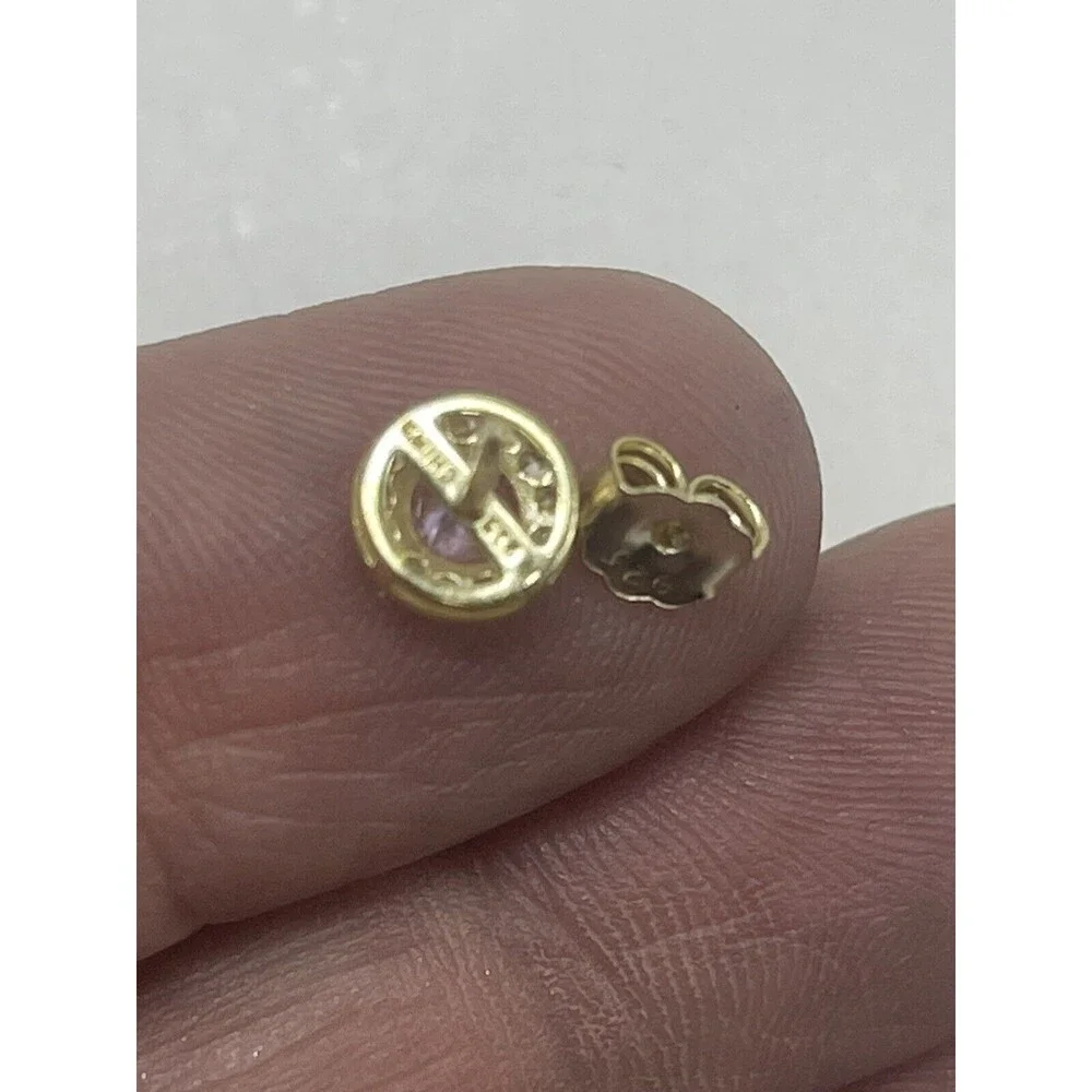 Brilliance Fine Jewelry Gold Over 925 SS Pink & Clear CZ Halo Stud Earrings